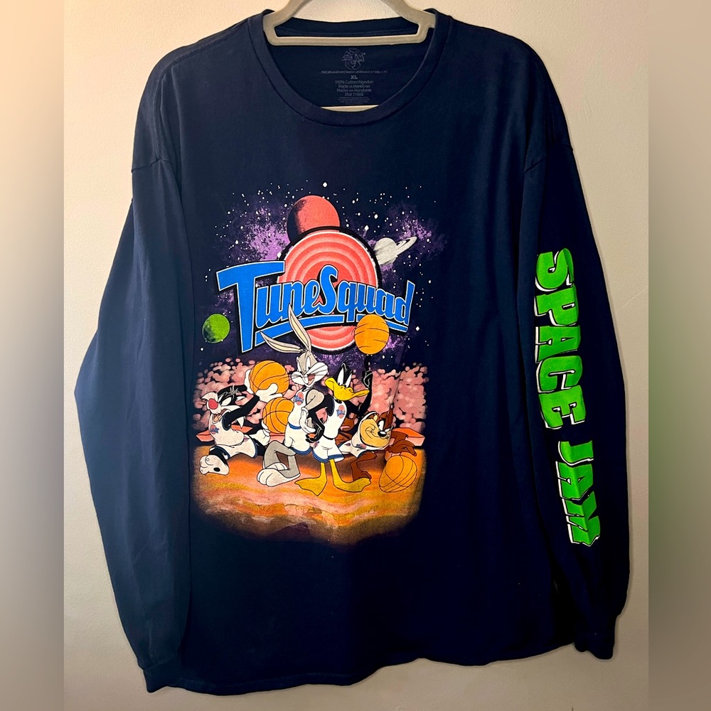 Men’s Navy Blue Space Jam Graphic Long Sleeved Tee Size XL